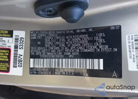 2008 Toyota Sienna Le из США, поврежденный, VIN 5TDZK23C98S106393